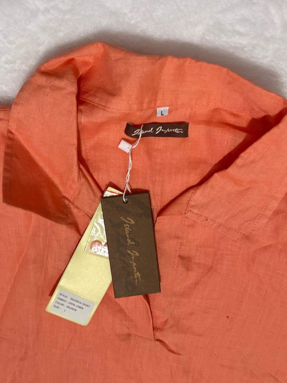 ISLAND IMPORTER Women's Orange Collared V-Neck Blouse 100% linen - Picture 10 of 13